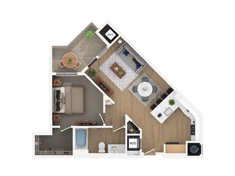 Floor plan for 1 bed, 1 bath, 765 sqft